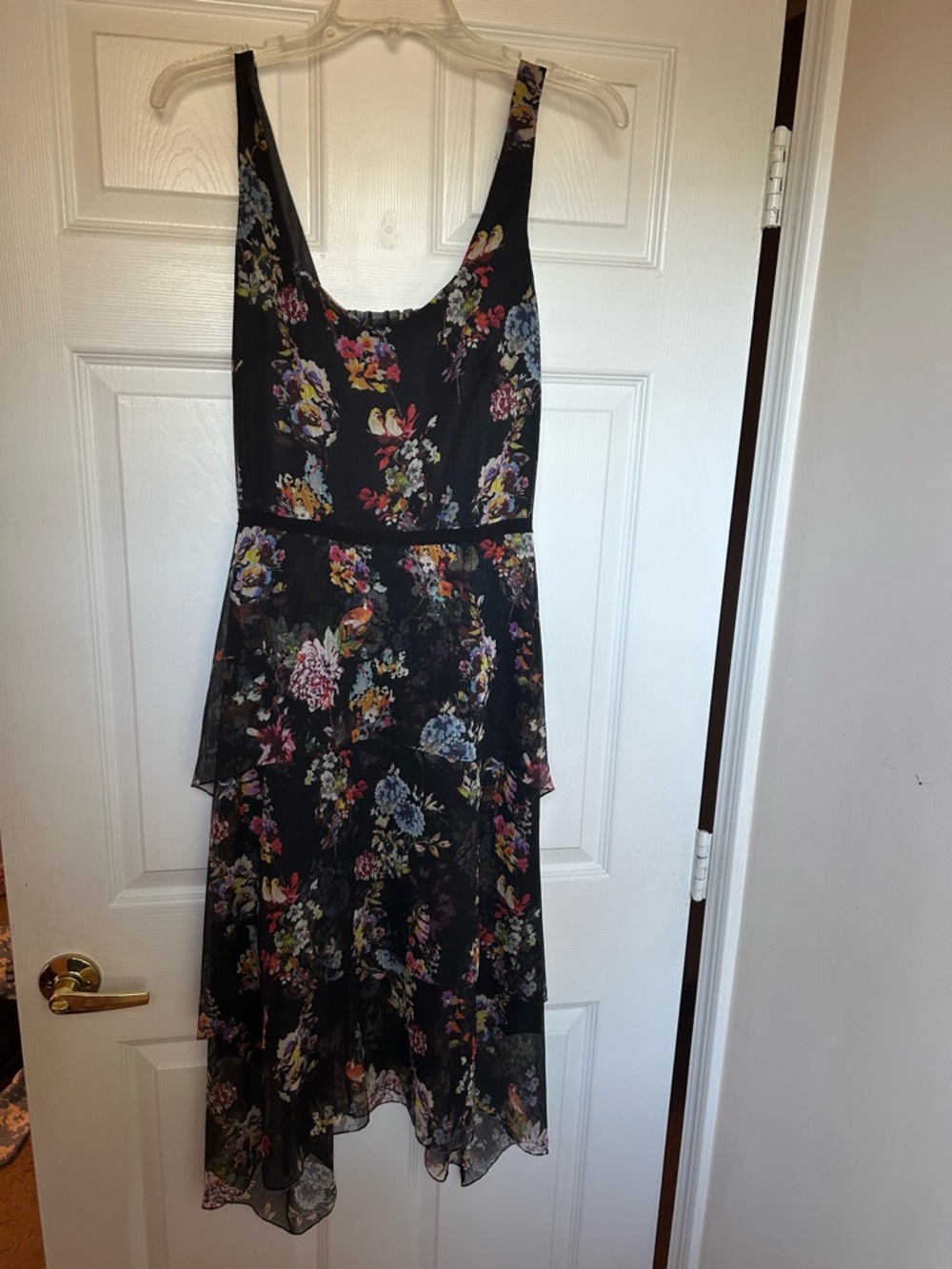Black Floral Tiered Midi Dress